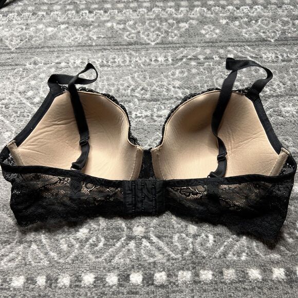 Victoria's Secret Black Lace ANGELS Lined Demi Bra Size 38DD Classic Sexy - Picture 2 of 6